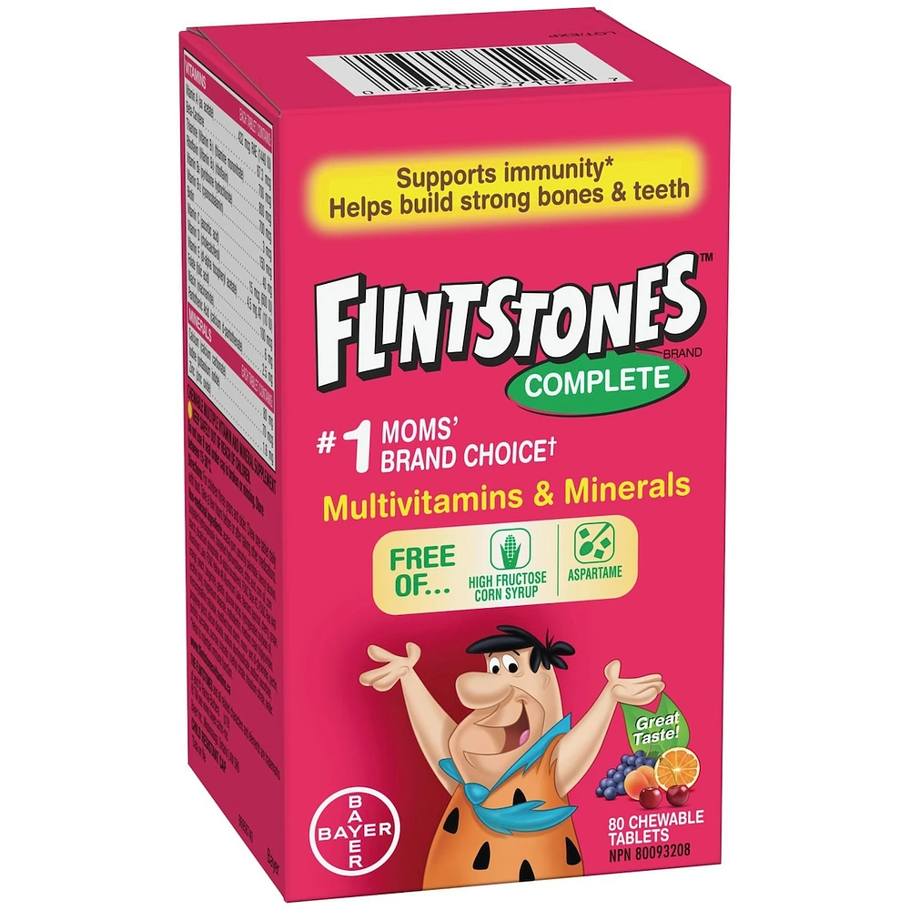 FLINTSTONES Complete Chewable Multivitamin & Minerals for Kids, Aspartame-Free, with Vitamin A, C, B6, B12, D, E, Calcium