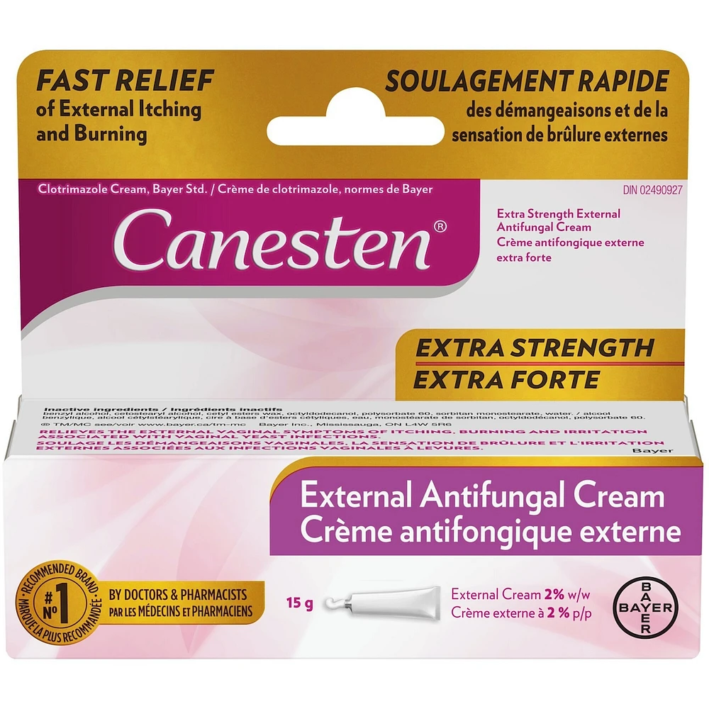 Canesten Extra Strength External Antifungal Cream for Yeast Infection, Relief from Itching and Burning, 15g