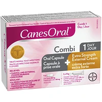 CanesOral® Combi 1-Day, Yeast Infection Pill and Extra Strength External Cream, Clinically Proven, 1 Dose
