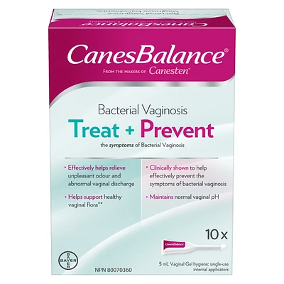CanesBalance Treat and Prevent Vaginal Gel Bacterial Vaginosis, Effective Relief of Odour and Vaginal Discharge, 10 Single-Use Applicators