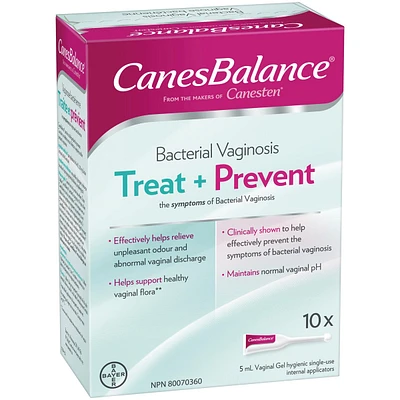 CanesBalance Treat and Prevent Vaginal Gel Bacterial Vaginosis, Effective Relief of Odour and Vaginal Discharge, 10 Single-Use Applicators