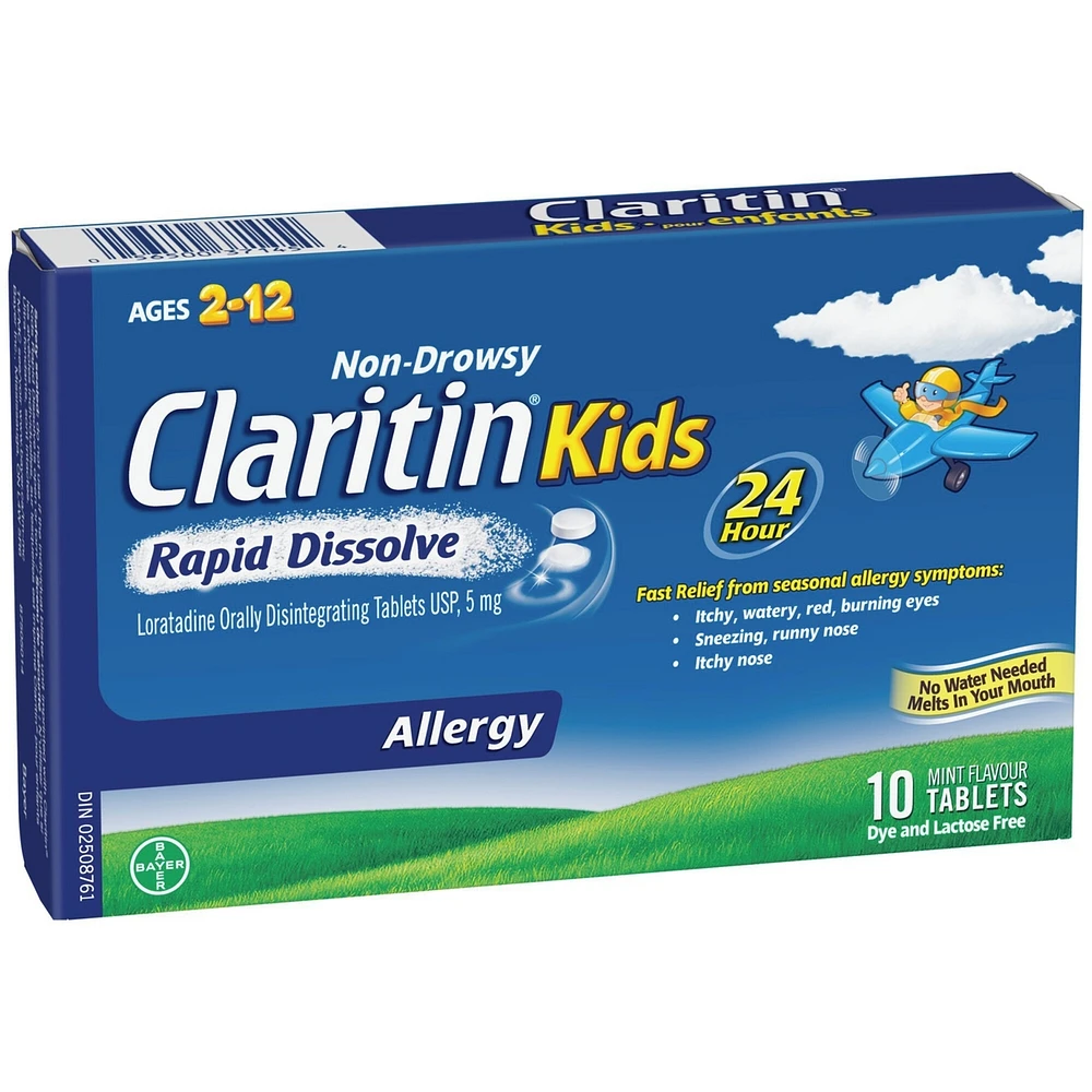 Claritin Kids Allergy Medicine Loratadine Tablets - 24-Hour Non-Drowsy Relief of Children's Seasonal Allergy Symptoms, For Children Aged 2+, Rapid Dissolve Tablets, 5mg x 10 count