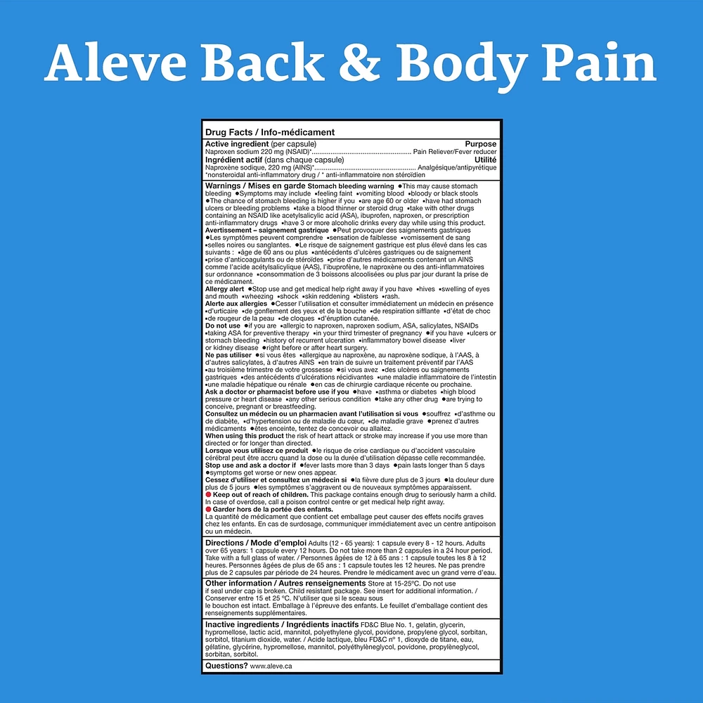 ALEVE Back and Body Pain Relief Liquid Gels, Up to 12 Hour Relief, Naproxen Sodium 220mg