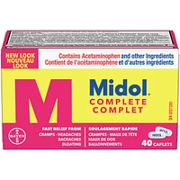 Midol Complete, Fast Multi-Symptom Period pain relief from Cramps, Headache, Backaches and Bloating, 40 Caplets