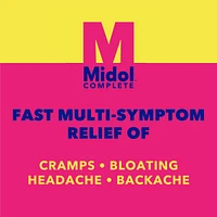 Midol formule complète offrant un soulagement rapide de la douleur associée aux multiples symptômes menstruels tels que les crampes, les maux de tête, les maux de dos et les ballonnements, 40 caplets