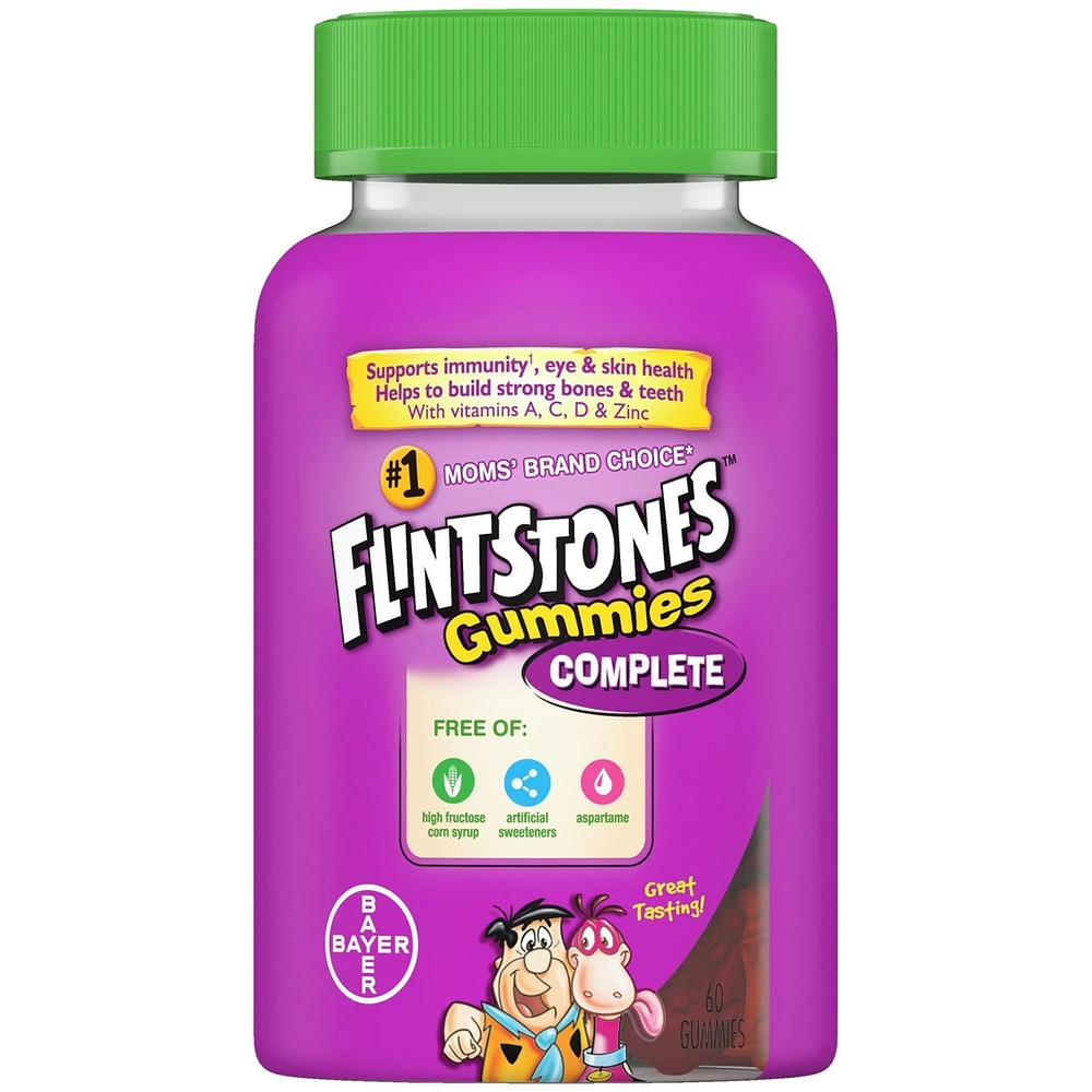 FLINTSTONES Complete Kids Multivitamin Gummies - Multivitamins for Kids, Kids Multivitamin Gummy Helps Maintain Good Health, Free of Artificial Sweeteners, Free of Aspartame, Free of Synthetic FD&C Dyes