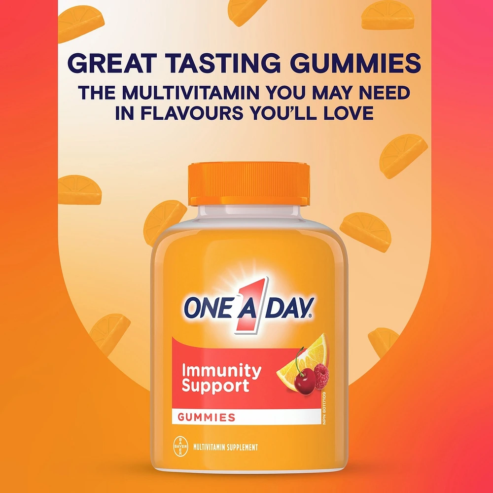 Gummies One A Day Multi+ avec soutien immunitaire – Multivitamines pour les femmes et les hommes avec soutien immunitaire quotidien contenant des vitamines C et D et du zinc pour soutenir la fonction immunitaire