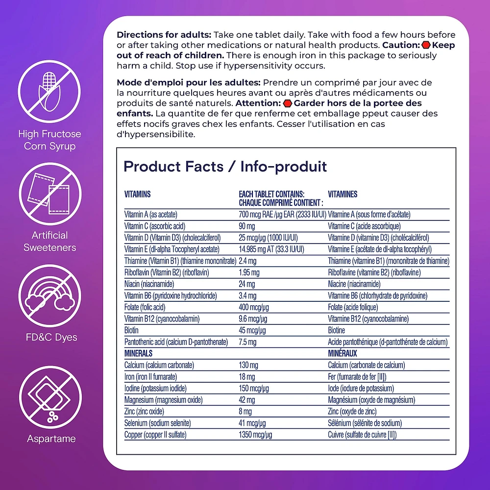 Multivitamines One A Day pour femmes – Vitamines quotidiennes pour femmes – Multivitamines pour femmes avec vitamines A, C et D, zinc pour le soutien immunitaire, vitamines E et B12, biotine, calcium et fer