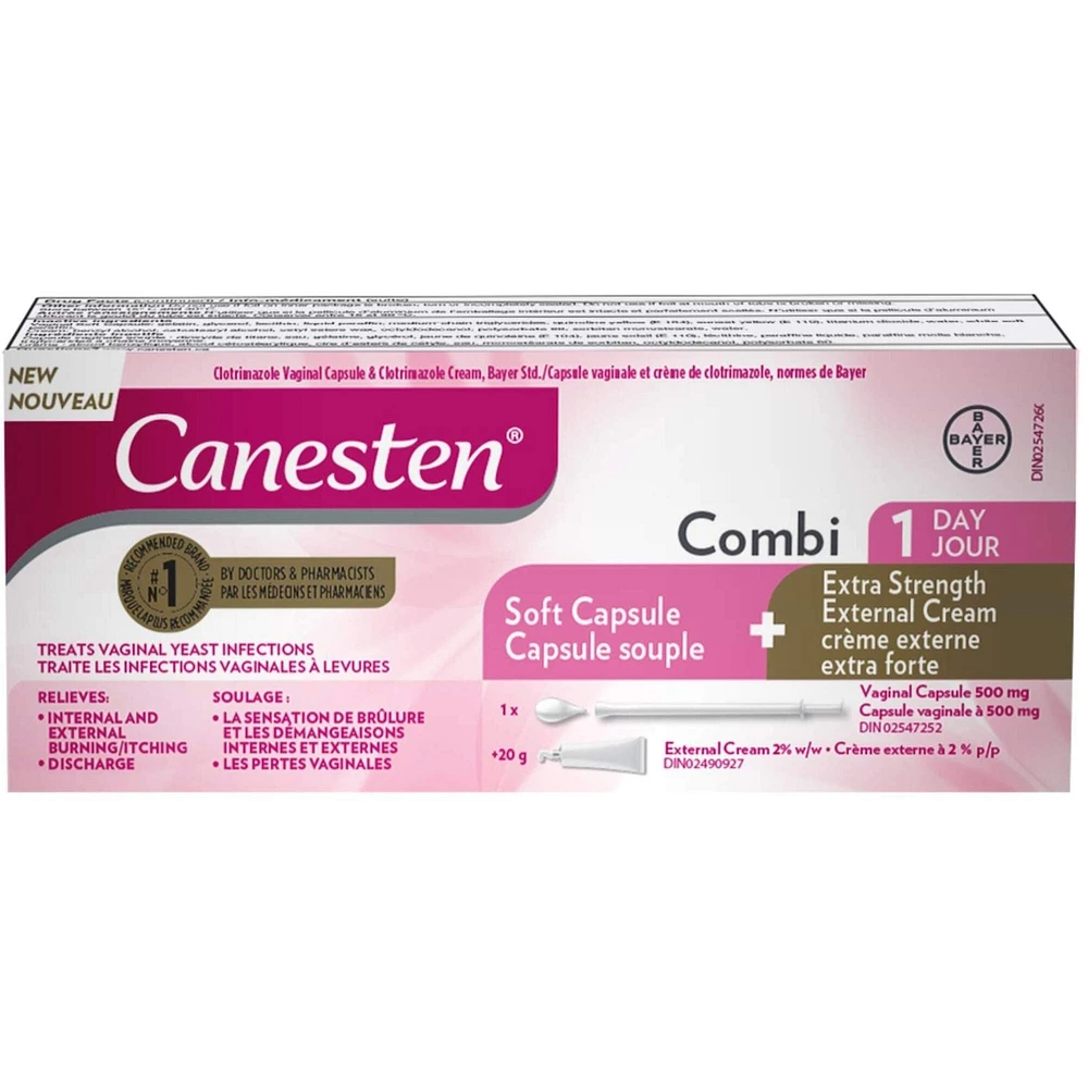 Canesten® Combi 1 Day Vaginal Soft Capsule for Yeast Infection and Extra Strength External Cream, 1 Treatment