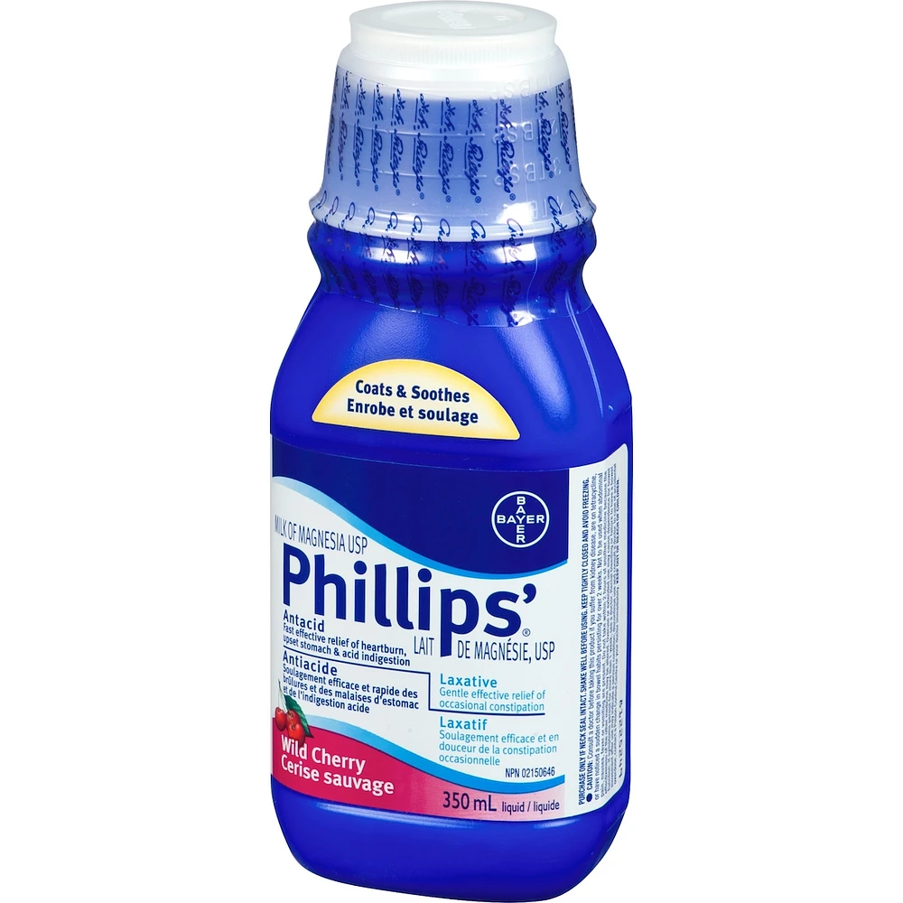 Phillips Milk of Magnesia Cherry, Constipation Relief, Cramp Free, Stimulant-Free, Saline Laxative, 350ml