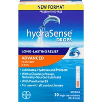 hydraSense Advanced Eye Drops Single Use Vials, Preservative Free, With Provitamin B5, 20 Count