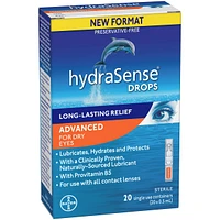 hydraSense Advanced Eye Drops Single Use Vials, Preservative Free, With Provitamin B5, 20 Count