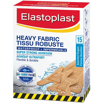 ELASTOPLAST Heavy Fabric Waterproof Adhesive Bandages, 15 Assorted Shapes