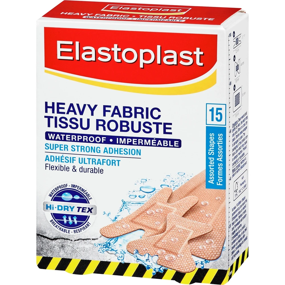 ELASTOPLAST Heavy Fabric Waterproof Adhesive Bandages, 15 Assorted Shapes