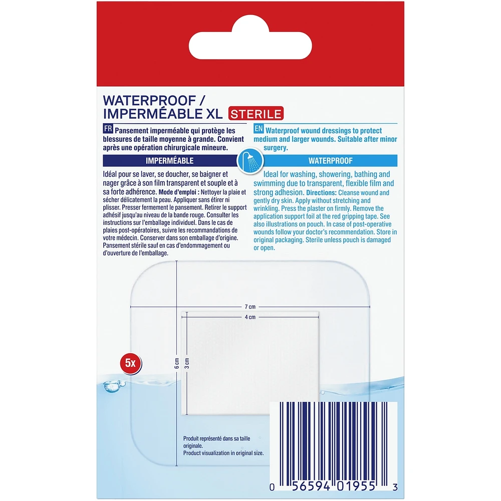 Waterproof XL Dressings | Large Plasters for Post-Operative and Everyday Acute Wounds | Extra Skin Friendly Sterile Dressings | Dermatologically approved | Bacteria Shield