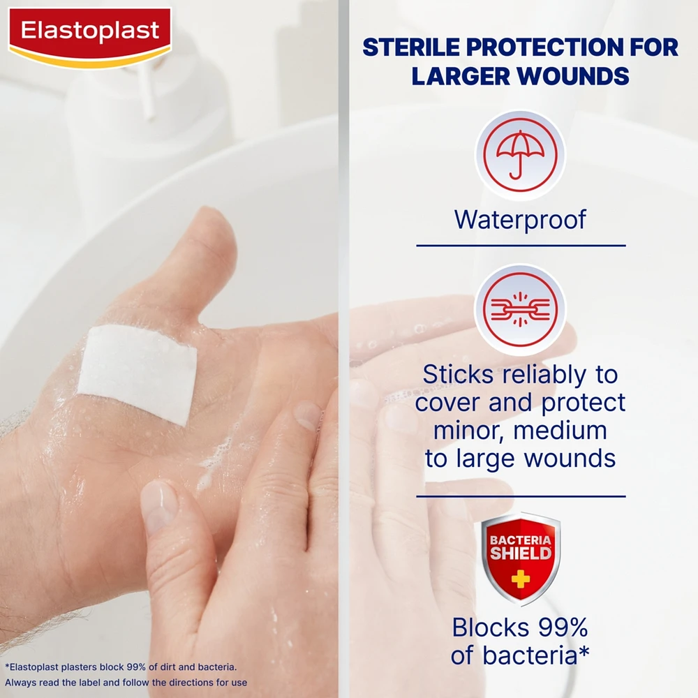 Waterproof XL Dressings | Large Plasters for Post-Operative and Everyday Acute Wounds | Extra Skin Friendly Sterile Dressings | Dermatologically approved | Bacteria Shield