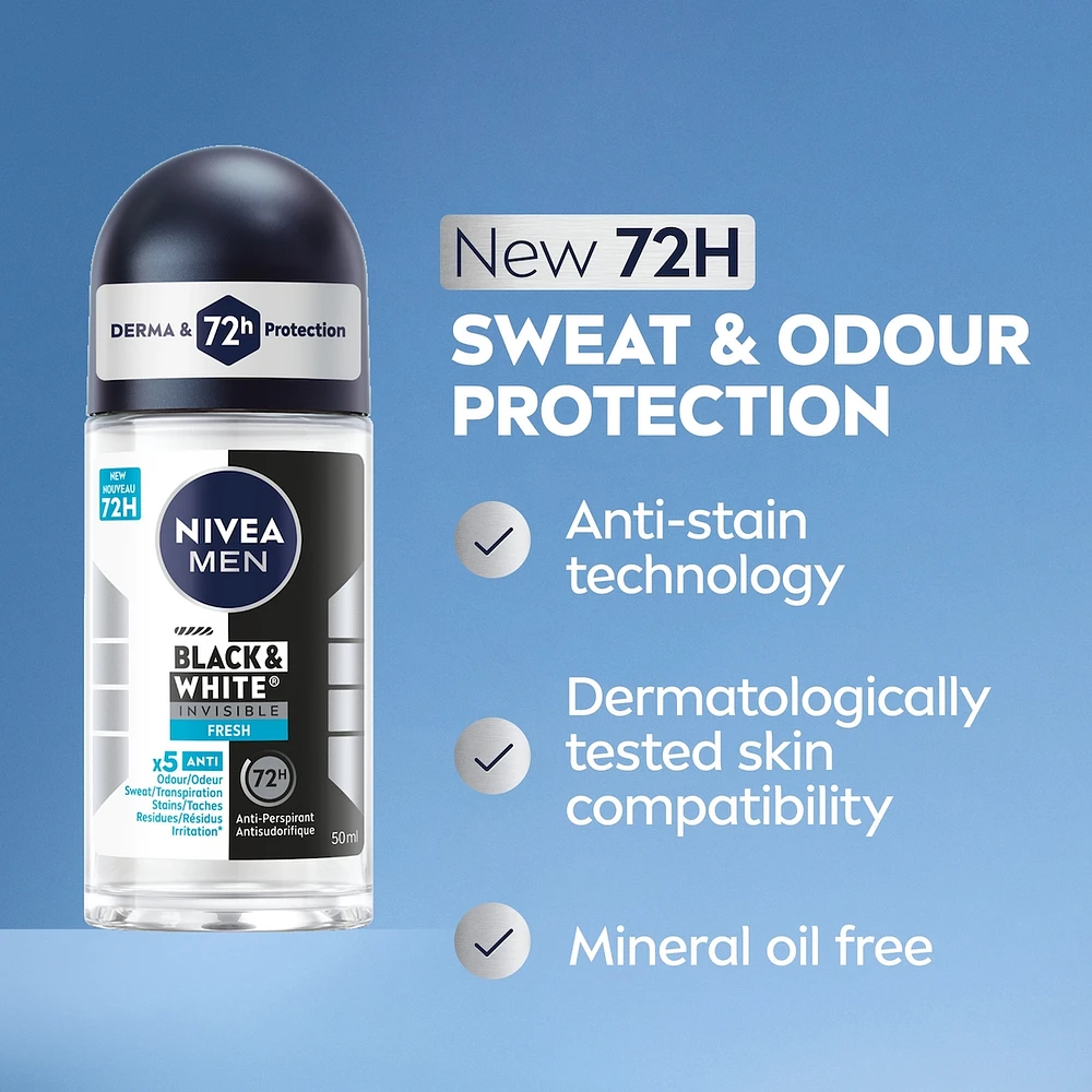 Black & White Invisible Roll-On 72-Hr Antiperspirant Deodorant, Fresh