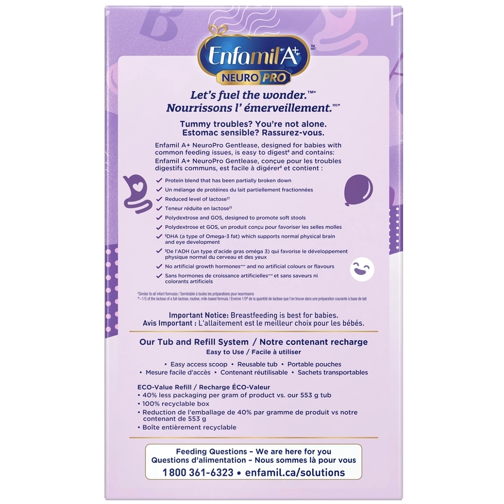 NeuroPro™ Gentlease, Baby Formula, 0-12 months, Powder Refill, 862g (2x431g)