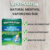 Natural Menthol Rub Ointment, Vapourizing Rub, Cough Suppressant & Nasal Decongestant