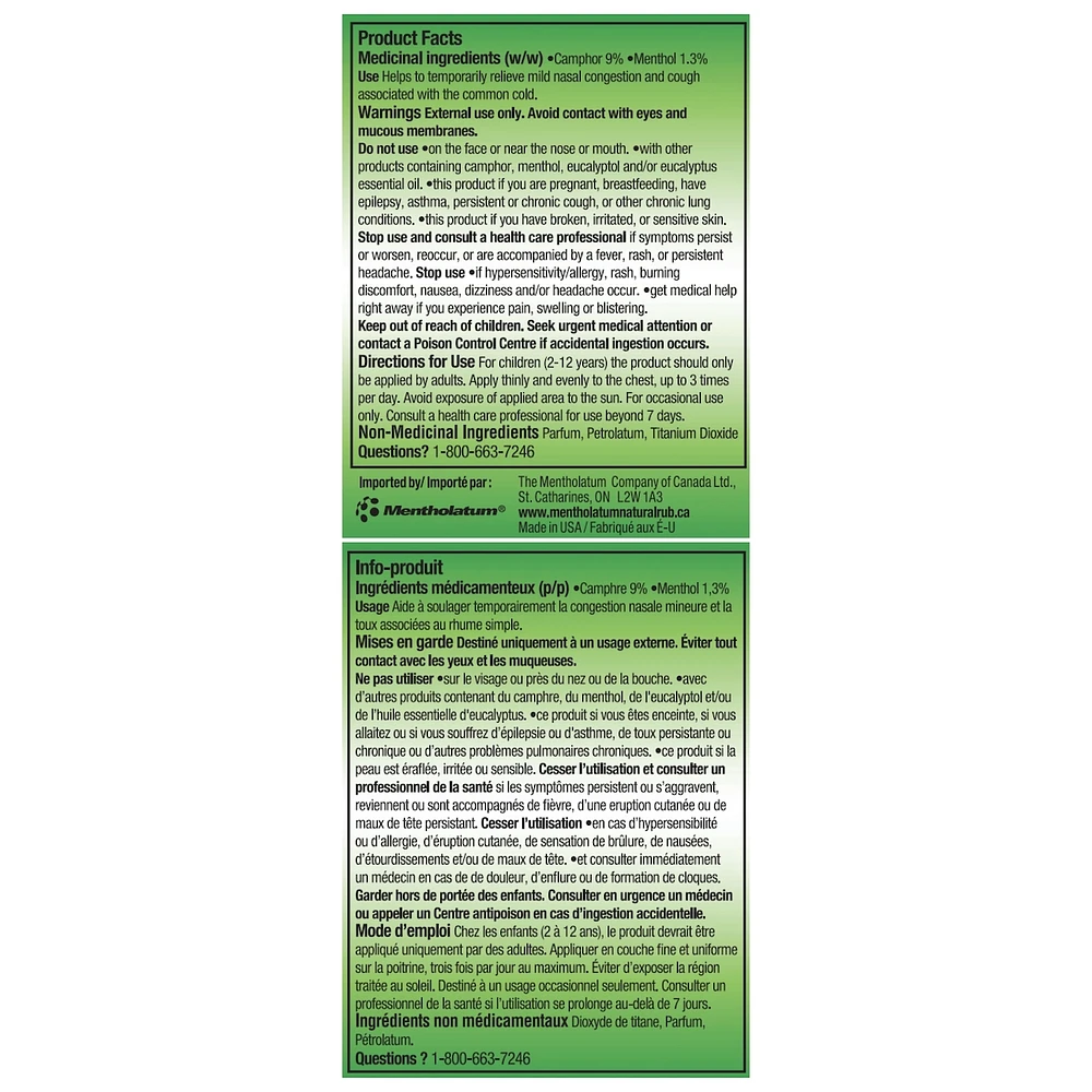Natural Menthol Rub Ointment, Vapourizing Rub, Cough Suppressant & Nasal Decongestant