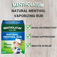 Natural Menthol Rub Ointment, Vapourizing Rub, Cough Suppressant & Nasal Decongestant