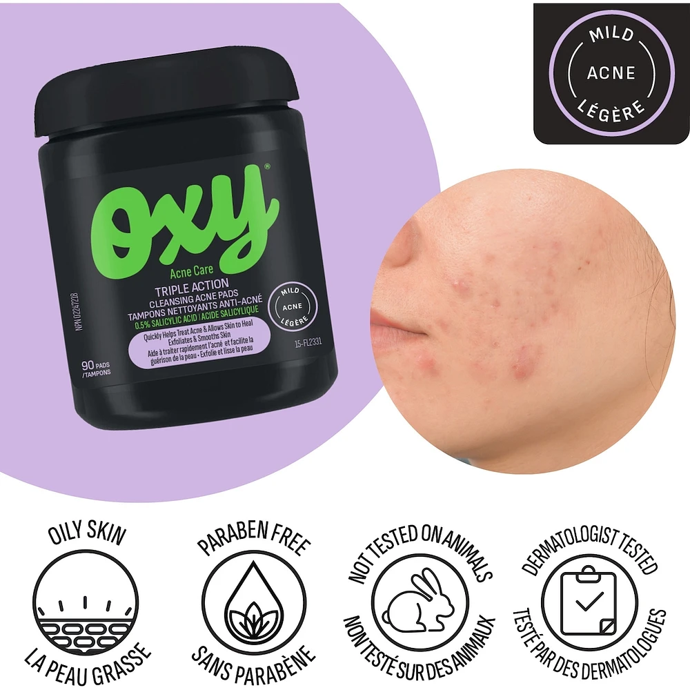 Triple Action Cleansing Acne Pads with Salicylic Acid, For Mild Acne, For Frequent Recurring Breakouts