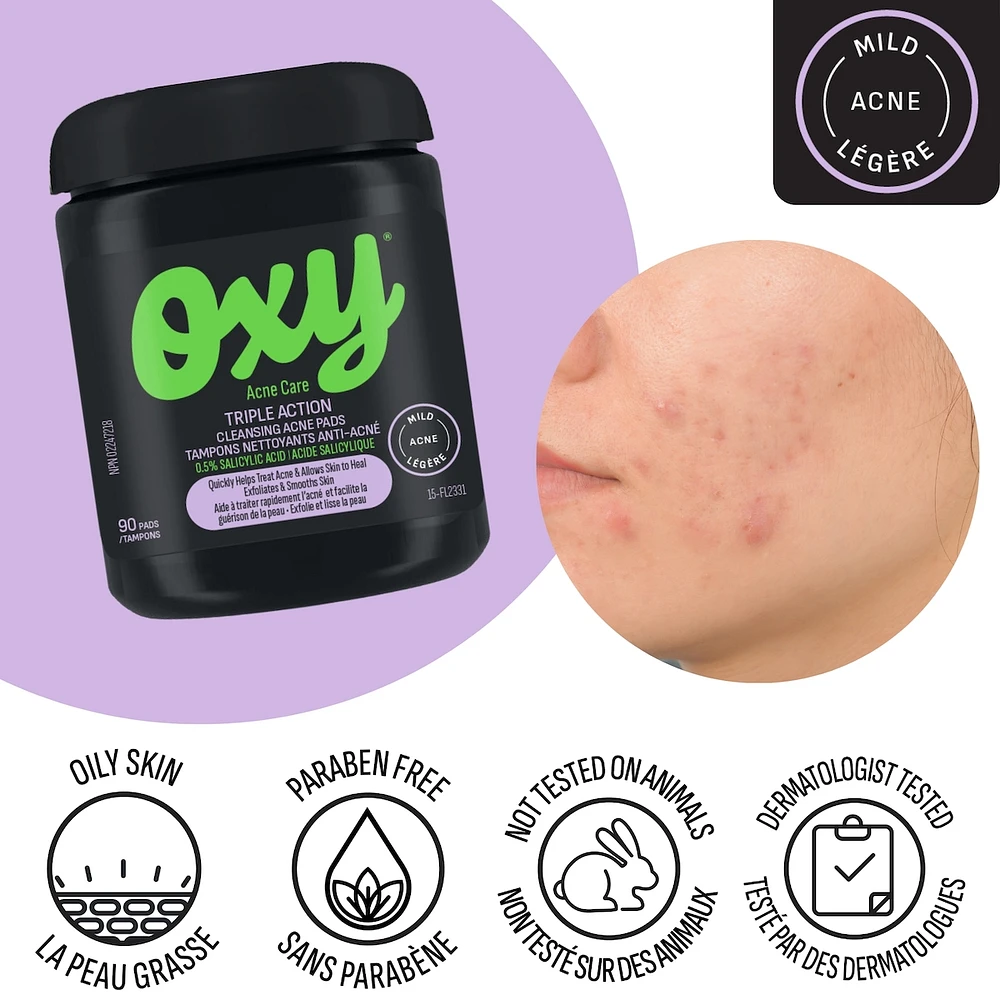 Triple Action Cleansing Acne Pads with Salicylic Acid, For Mild Acne, For Frequent Recurring Breakouts