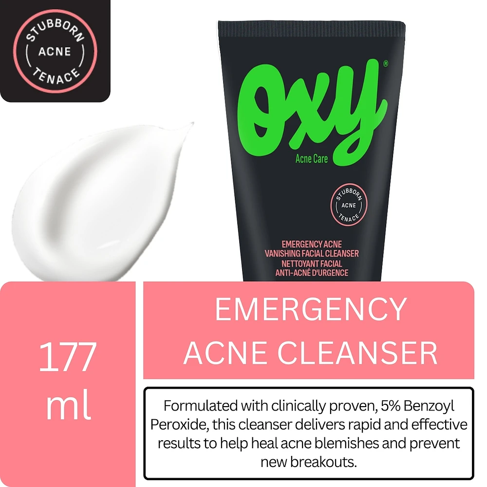 Emergency Acne Vanishing Facial Cleanser - 5% Benzoyl Peroxide – Stubborn Acne Control - Helps Treat, and Prevent Breakouts – Allows Skin to Heal - Fragrance Free - Dermatologist Tested