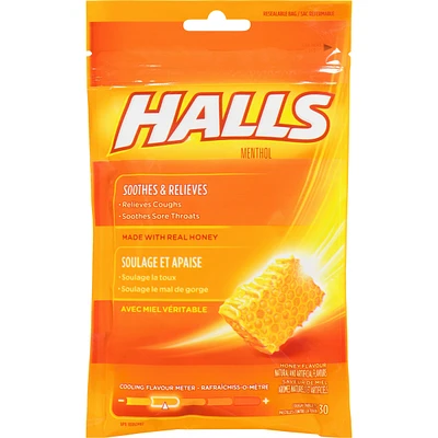 Halls Soothe Menthol Honey Flavour, 30 Cough Drops