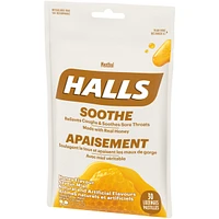 Halls Soothe Menthol Honey Flavour, 30 Cough Drops