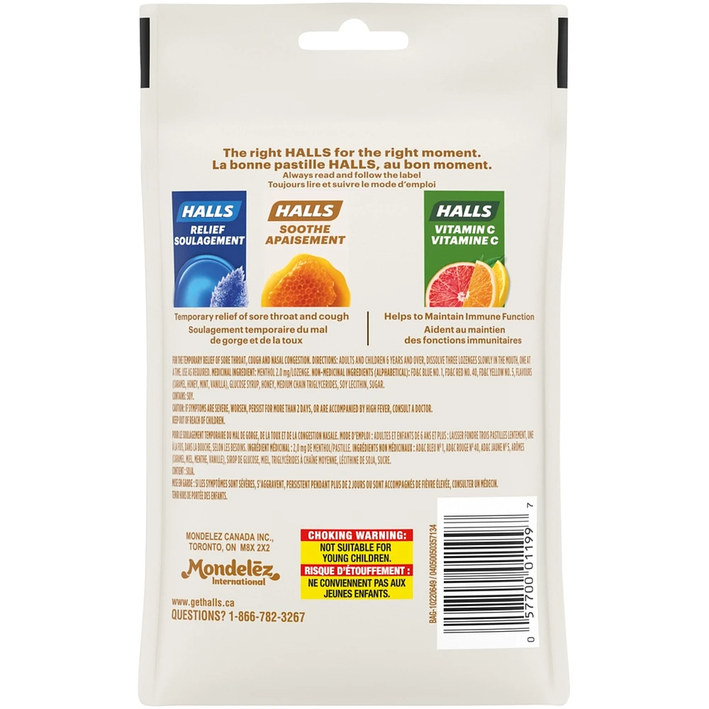 Halls Soothe Menthol Honey Flavour, 30 Cough Drops