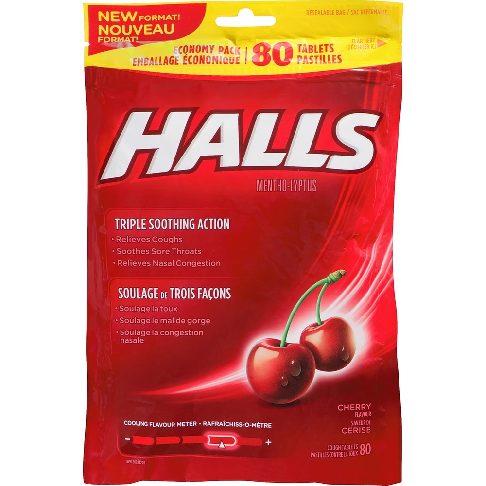 Halls Relief Mentho-lyptus, Cherry Flavour, 80 cough drops