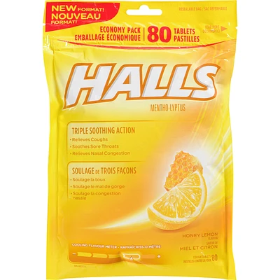 Halls Relief Mentho-lyptus, Honey Lemon Flavour, 80 cough drops