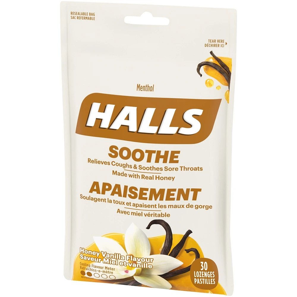Halls Soothe Menthol Honey Vanilla Flavour, 30 Cough Drops