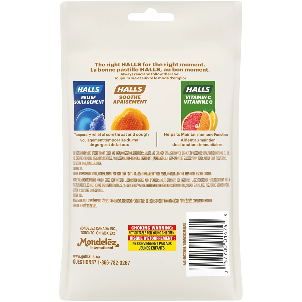 Halls Soothe Menthol Honey Vanilla Flavour, 30 Cough Drops