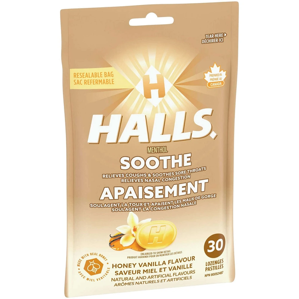 Halls Soothe Menthol Honey Vanilla Flavour, 30 Cough Drops