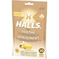 Halls Soothe Menthol Honey Vanilla Flavour, 30 Cough Drops