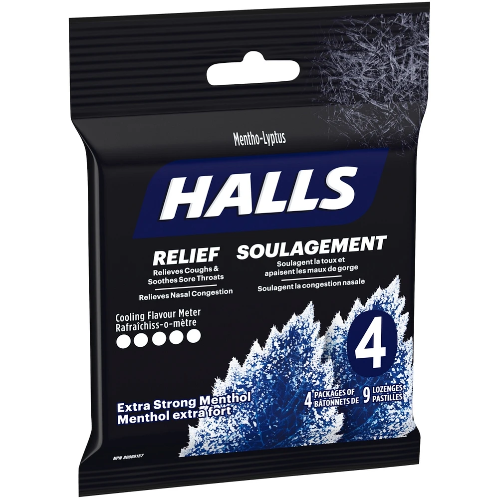 Halls Relief Mentho-lyptus Extra Strong Menthol, 4 x 9 Cough Drops Multipack
