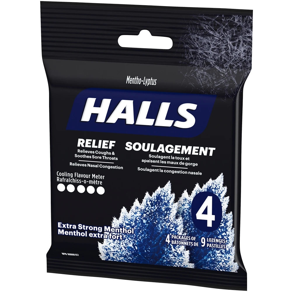 Halls Relief Mentho-lyptus Extra Strong Menthol, 4 x 9 Cough Drops Multipack
