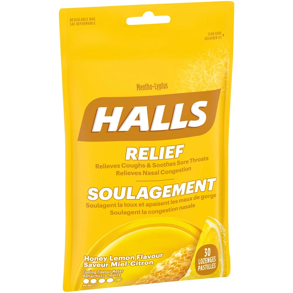 Halls Relief Mentho-Lyptus Honey Lemon Flavour, 30 Cough Drops