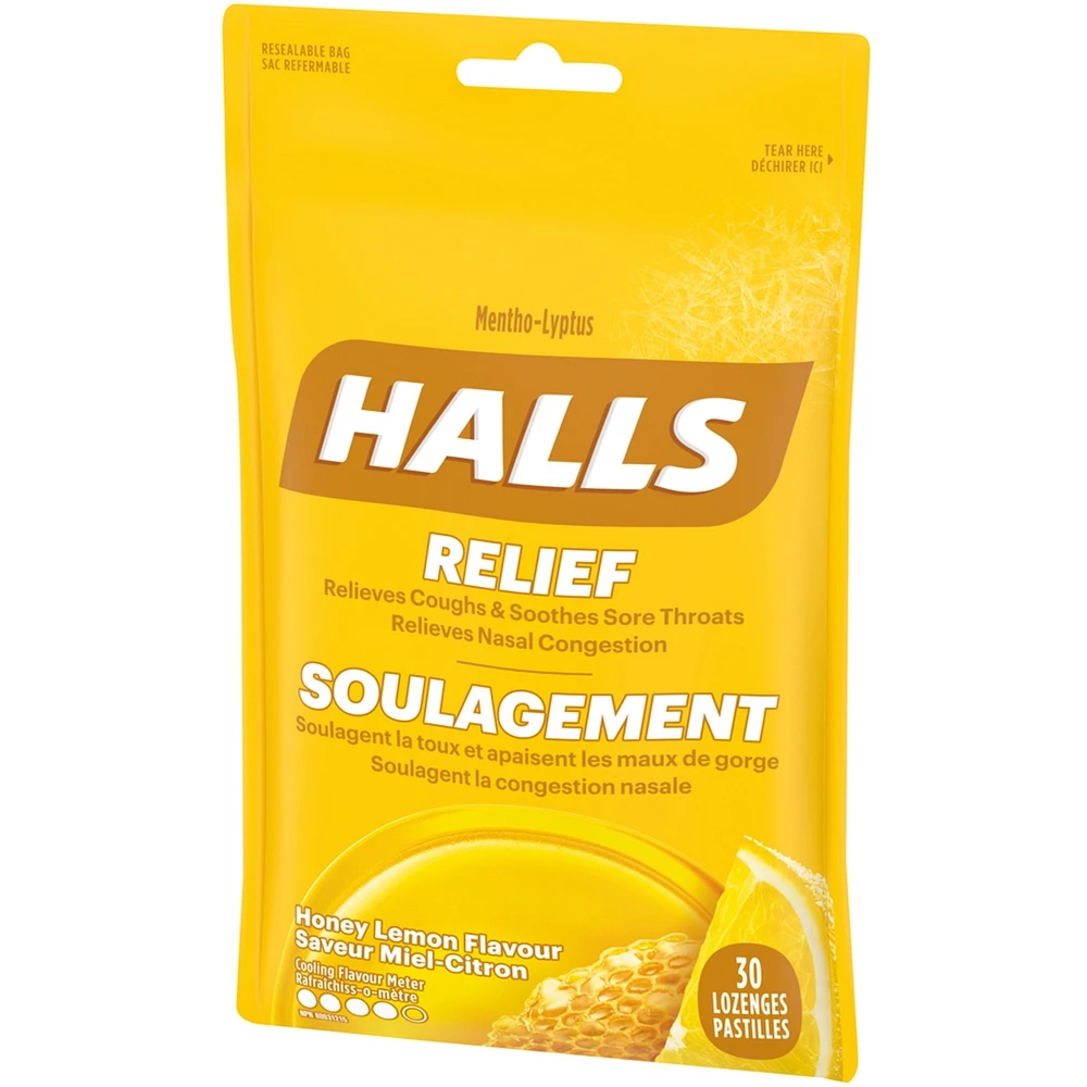 Halls Relief Mentho-Lyptus Honey Lemon Flavour, 30 Cough Drops