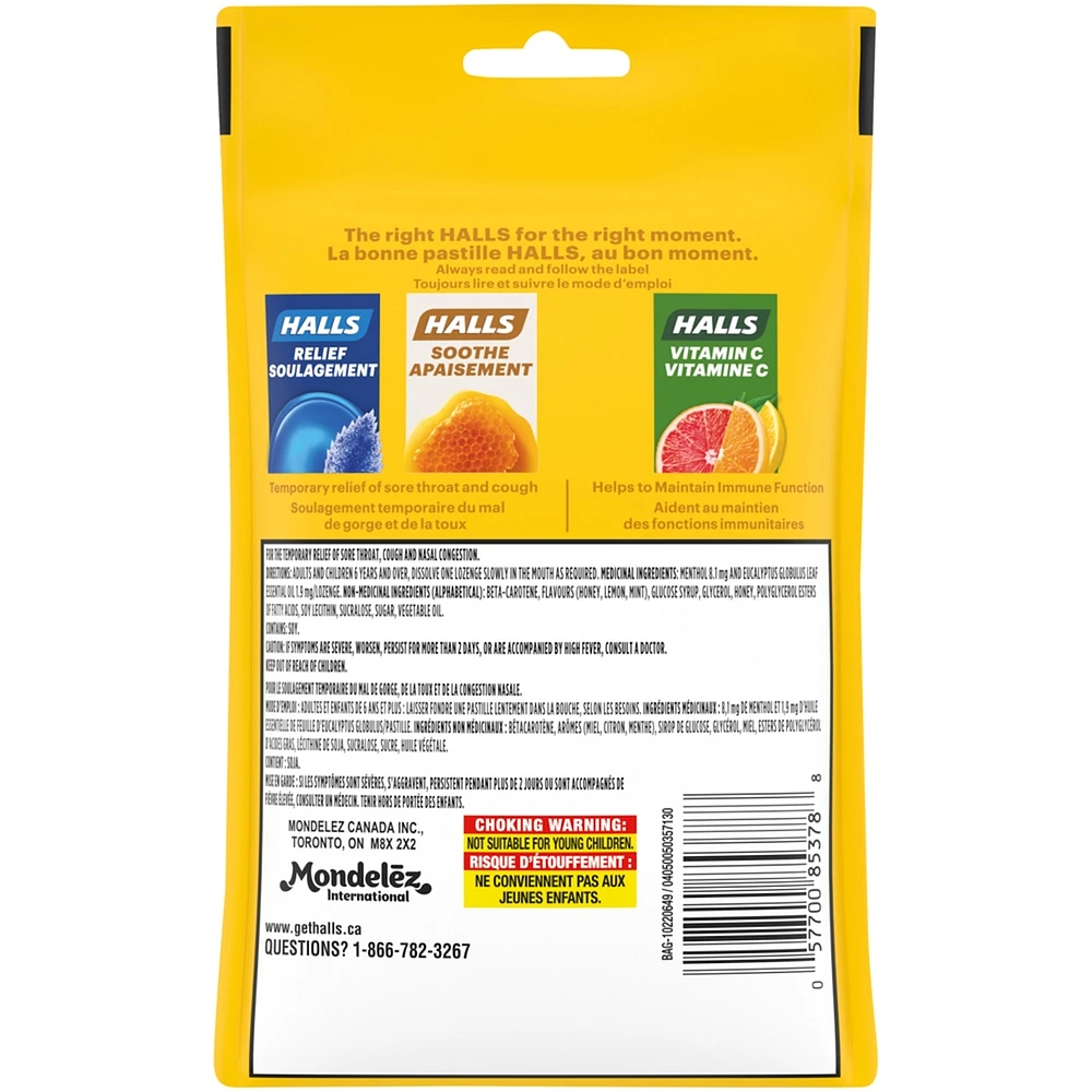 Halls Relief Mentho-Lyptus Honey Lemon Flavour, 30 Cough Drops