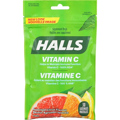 Halls Vitamin C Assorted Citrus Flavour, 30 Supplement Drops
