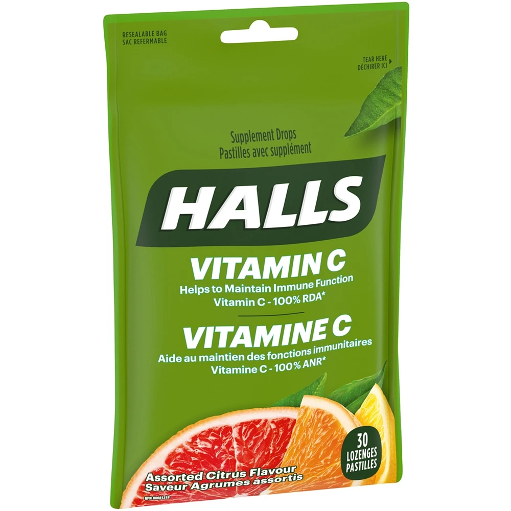 Halls Vitamin C Assorted Citrus Flavour, 30 Supplement Drops