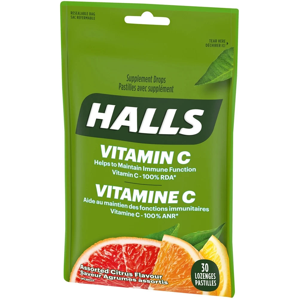 Halls Vitamin C Assorted Citrus Flavour, 30 Supplement Drops