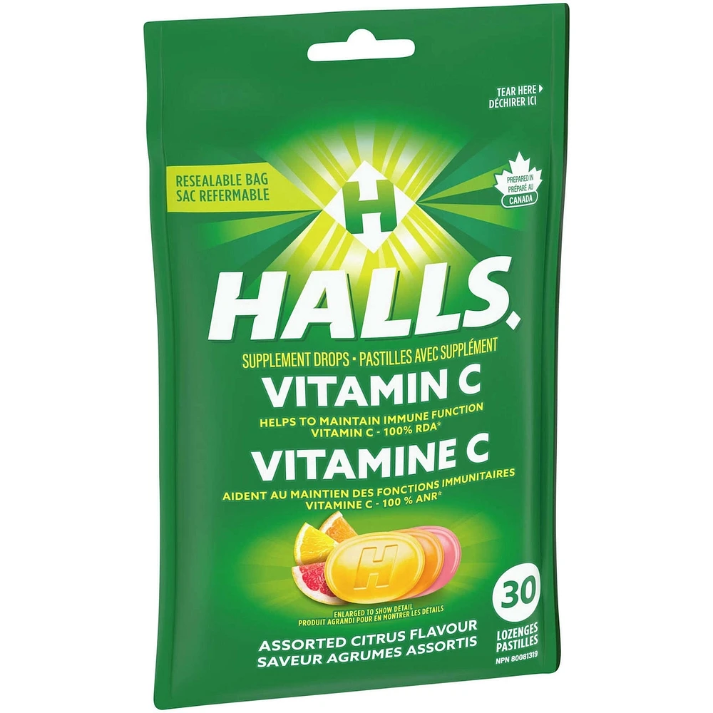 Halls Vitamin C Assorted Citrus Flavour, 30 Supplement Drops