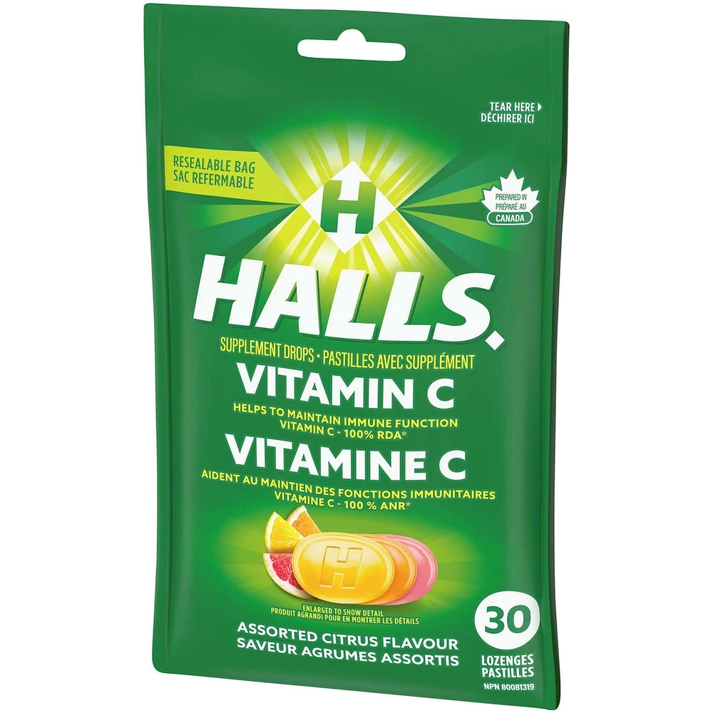 Halls Vitamin C Assorted Citrus Flavour, 30 Supplement Drops