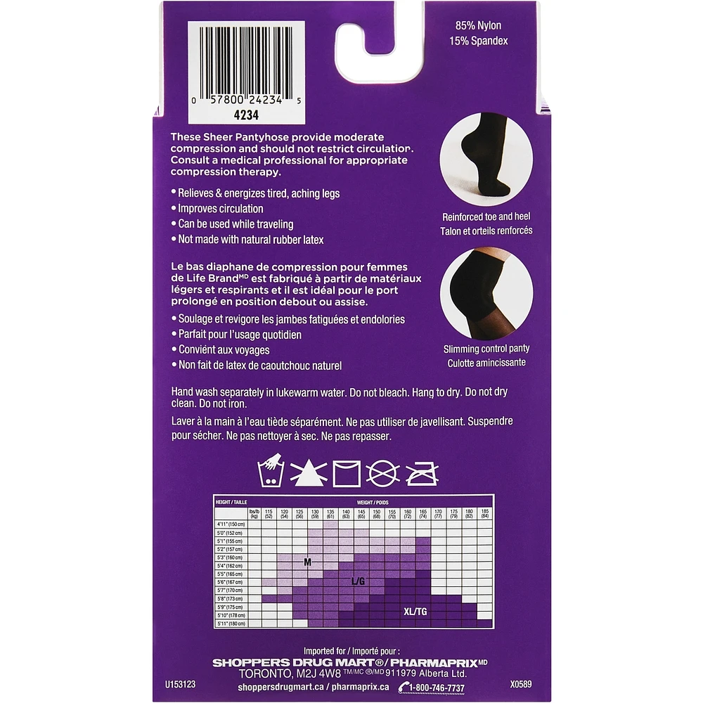 LB Sheer Hosiery Pantyhose Black 15-20 Compression