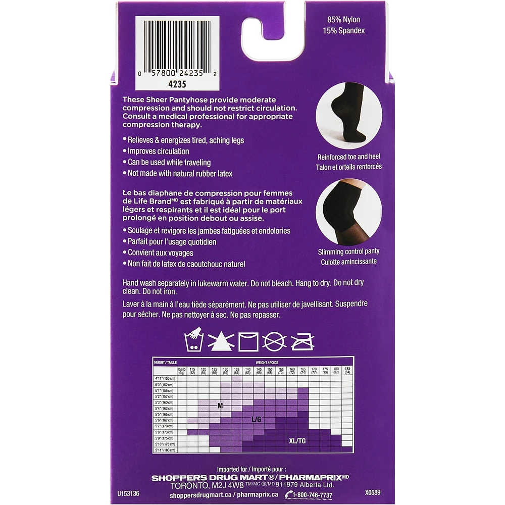 LB Sheer Hosiery Pantyhose Black X Large 15-20 Compression
