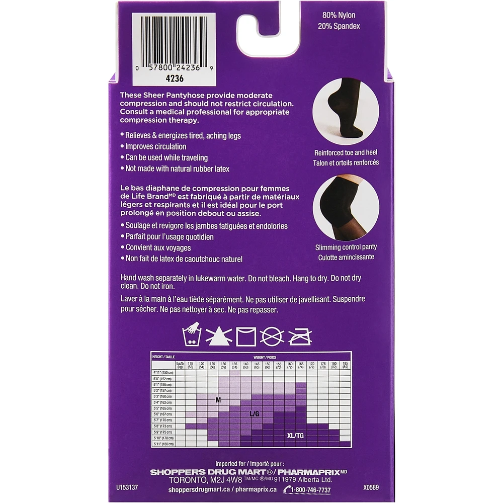 LBSheer Hosiery Pantyhose Black Medium 20-30 Compression